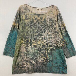 Coldwater Creek size 2X Multi Color Abstract Stretch 3/4 Sleeve Casual Blouse